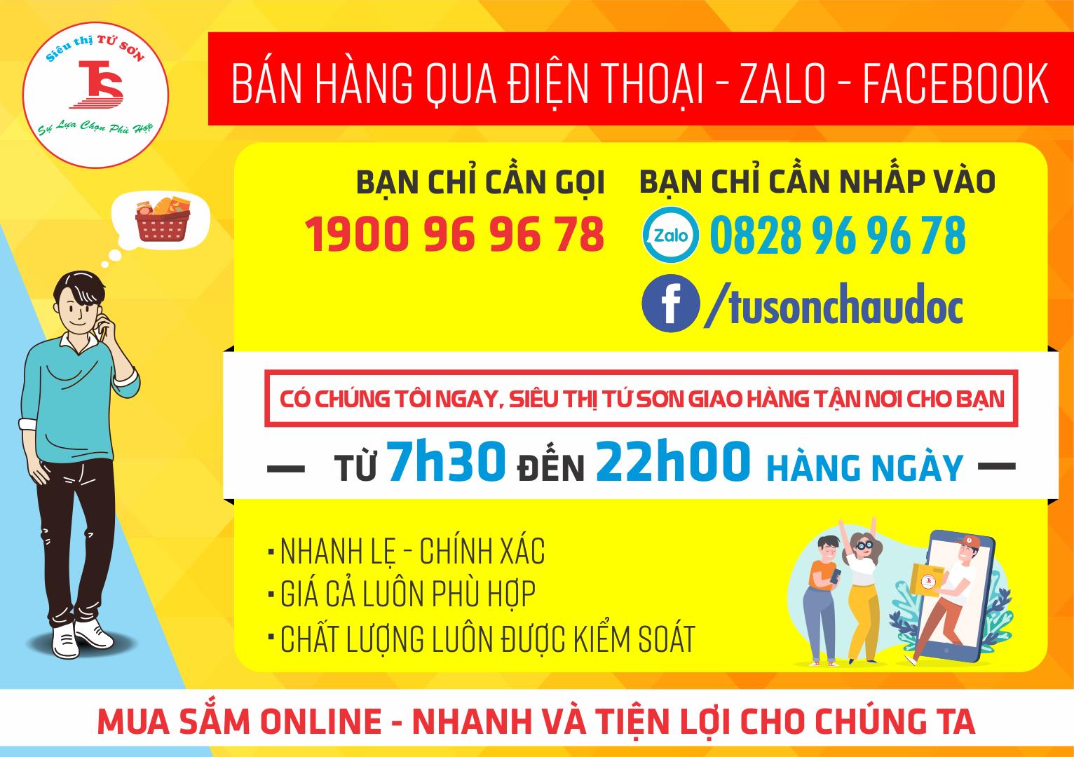 Siêu thị Tứ Sơn bán hàng qua điện thoại zalo, facebook và giao hàng miễn phí